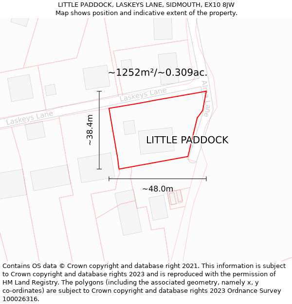 LITTLE PADDOCK, LASKEYS LANE, SIDMOUTH, EX10 8JW: Plot and title map