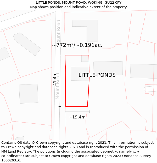 LITTLE PONDS, MOUNT ROAD, WOKING, GU22 0PY: Plot and title map