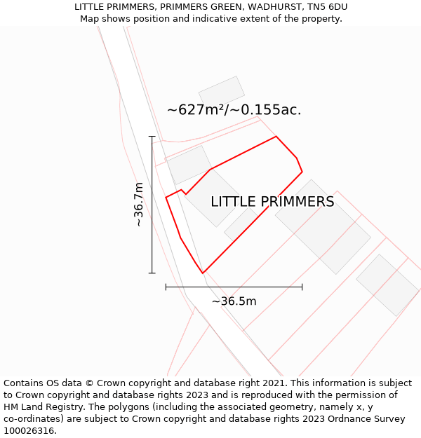 LITTLE PRIMMERS, PRIMMERS GREEN, WADHURST, TN5 6DU: Plot and title map