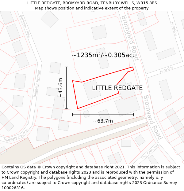 LITTLE REDGATE, BROMYARD ROAD, TENBURY WELLS, WR15 8BS: Plot and title map