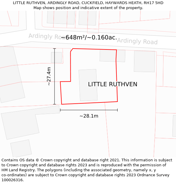 LITTLE RUTHVEN, ARDINGLY ROAD, CUCKFIELD, HAYWARDS HEATH, RH17 5HD: Plot and title map
