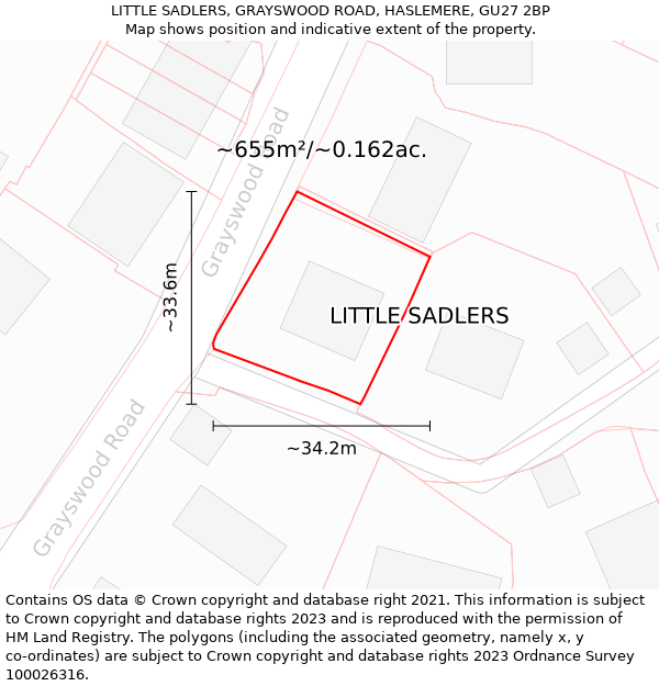 LITTLE SADLERS, GRAYSWOOD ROAD, HASLEMERE, GU27 2BP: Plot and title map