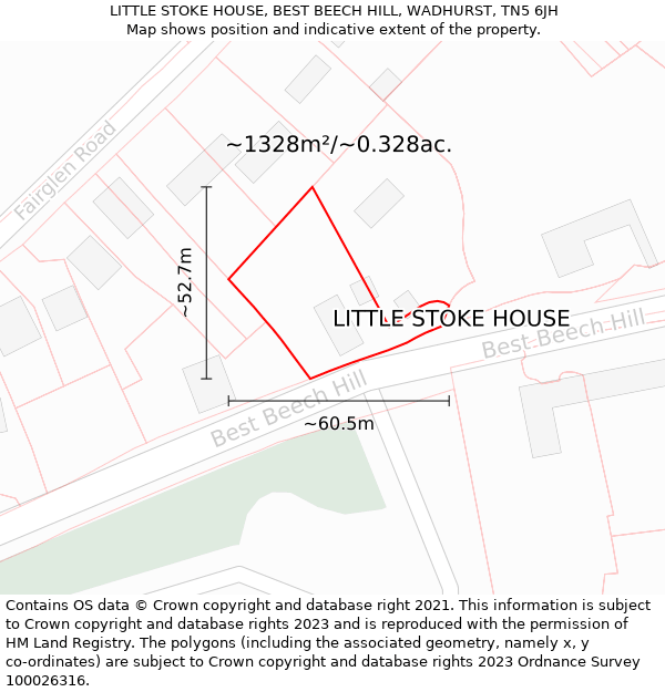 LITTLE STOKE HOUSE, BEST BEECH HILL, WADHURST, TN5 6JH: Plot and title map