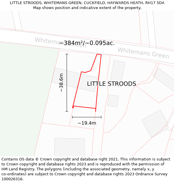 LITTLE STROODS, WHITEMANS GREEN, CUCKFIELD, HAYWARDS HEATH, RH17 5DA: Plot and title map