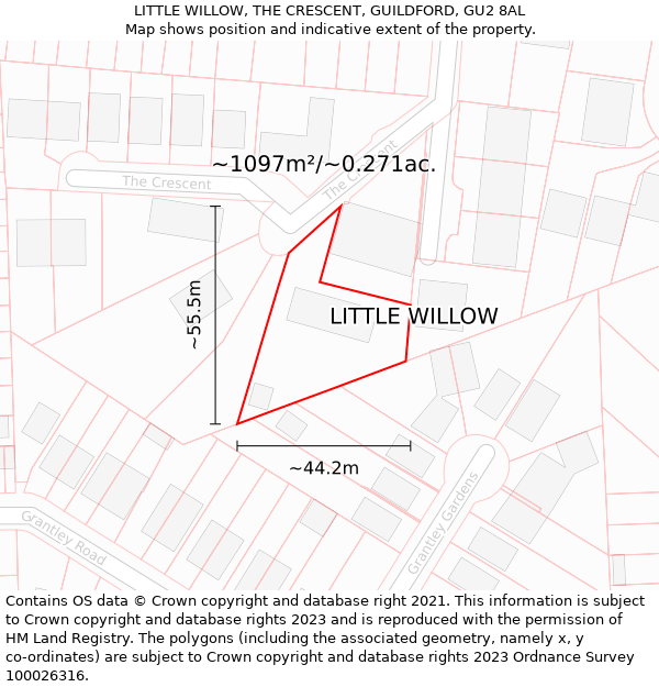 LITTLE WILLOW, THE CRESCENT, GUILDFORD, GU2 8AL: Plot and title map