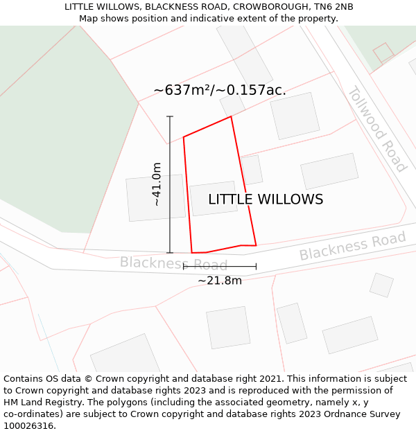 LITTLE WILLOWS, BLACKNESS ROAD, CROWBOROUGH, TN6 2NB: Plot and title map