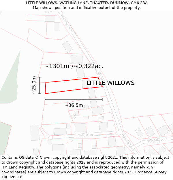LITTLE WILLOWS, WATLING LANE, THAXTED, DUNMOW, CM6 2RA: Plot and title map