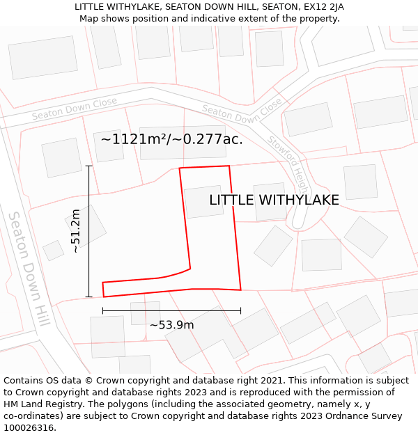 LITTLE WITHYLAKE, SEATON DOWN HILL, SEATON, EX12 2JA: Plot and title map