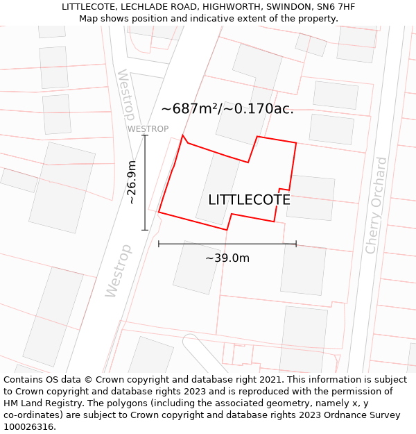 LITTLECOTE, LECHLADE ROAD, HIGHWORTH, SWINDON, SN6 7HF: Plot and title map