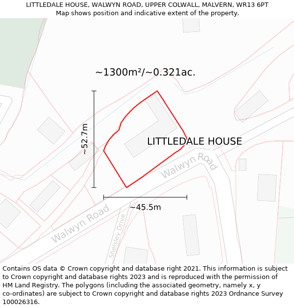 LITTLEDALE HOUSE, WALWYN ROAD, UPPER COLWALL, MALVERN, WR13 6PT: Plot and title map