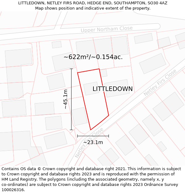 LITTLEDOWN, NETLEY FIRS ROAD, HEDGE END, SOUTHAMPTON, SO30 4AZ: Plot and title map