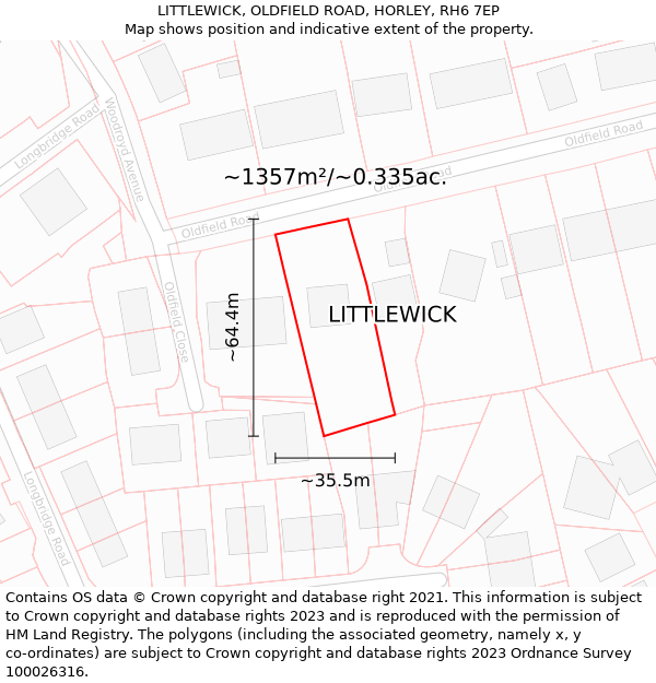 LITTLEWICK, OLDFIELD ROAD, HORLEY, RH6 7EP: Plot and title map