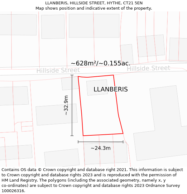 LLANBERIS, HILLSIDE STREET, HYTHE, CT21 5EN: Plot and title map