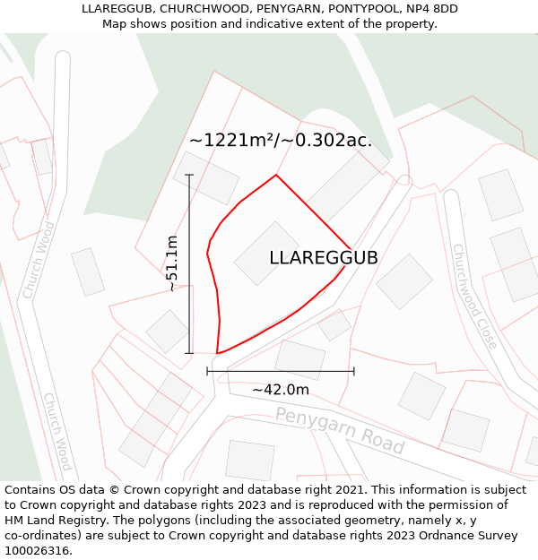 LLAREGGUB, CHURCHWOOD, PENYGARN, PONTYPOOL, NP4 8DD: Plot and title map