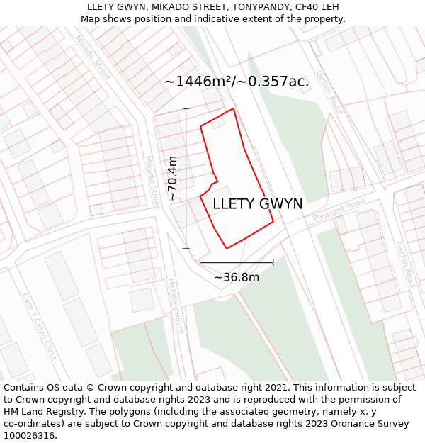 LLETY GWYN, MIKADO STREET, TONYPANDY, CF40 1EH: Plot and title map