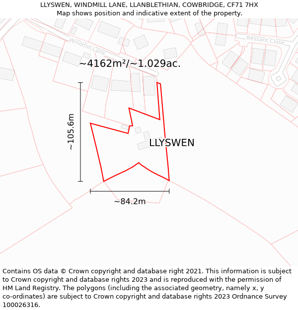 LLYSWEN, WINDMILL LANE, LLANBLETHIAN, COWBRIDGE, CF71 7HX: Plot and title map