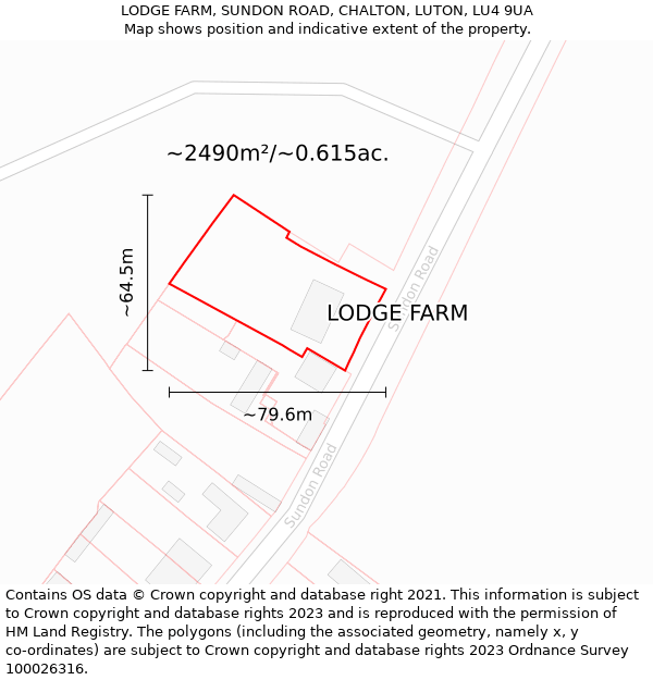 LODGE FARM, SUNDON ROAD, CHALTON, LUTON, LU4 9UA: Plot and title map