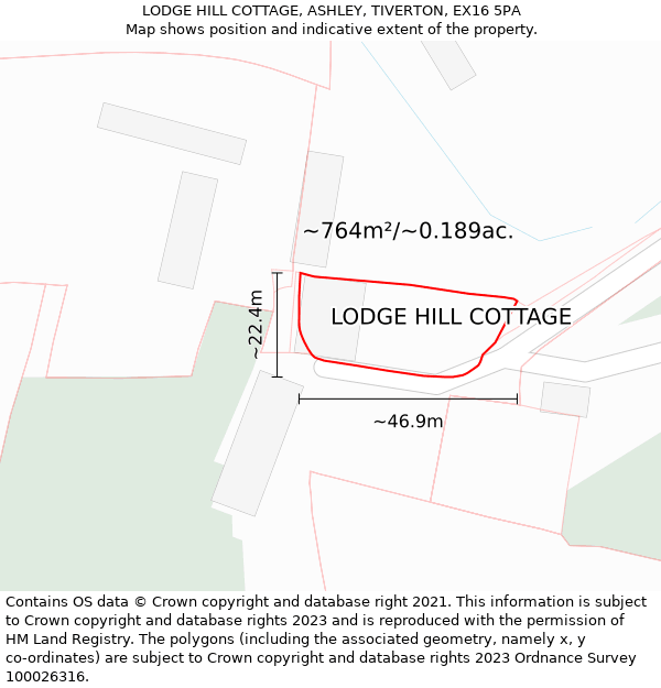 LODGE HILL COTTAGE, ASHLEY, TIVERTON, EX16 5PA: Plot and title map