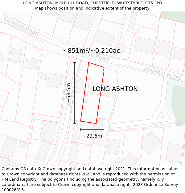 LONG ASHTON, MOLEHILL ROAD, CHESTFIELD, WHITSTABLE, CT5 3PD: Plot and title map