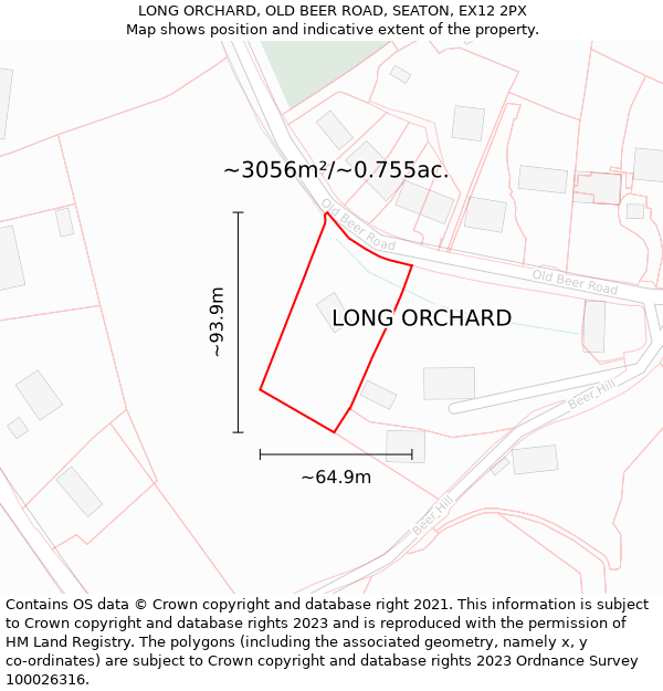 LONG ORCHARD, OLD BEER ROAD, SEATON, EX12 2PX: Plot and title map