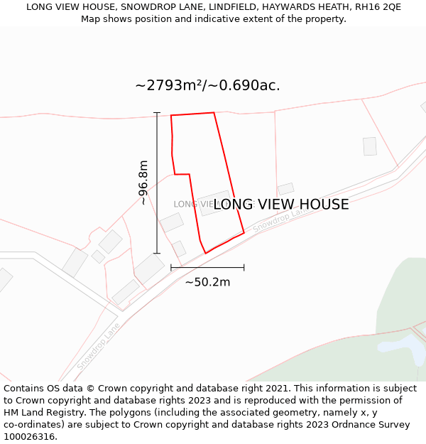 LONG VIEW HOUSE, SNOWDROP LANE, LINDFIELD, HAYWARDS HEATH, RH16 2QE: Plot and title map