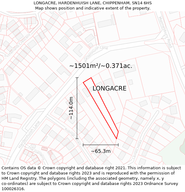 LONGACRE, HARDENHUISH LANE, CHIPPENHAM, SN14 6HS: Plot and title map