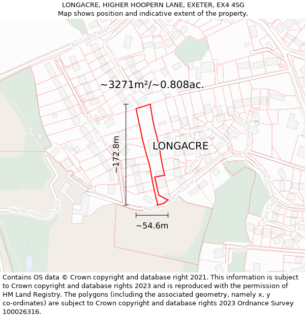 LONGACRE, HIGHER HOOPERN LANE, EXETER, EX4 4SG: Plot and title map