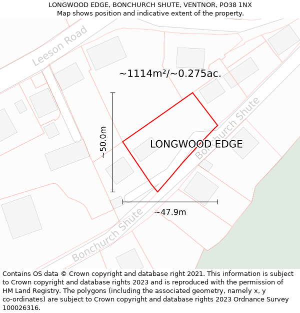 LONGWOOD EDGE, BONCHURCH SHUTE, VENTNOR, PO38 1NX: Plot and title map
