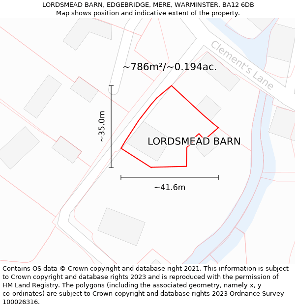 LORDSMEAD BARN, EDGEBRIDGE, MERE, WARMINSTER, BA12 6DB: Plot and title map