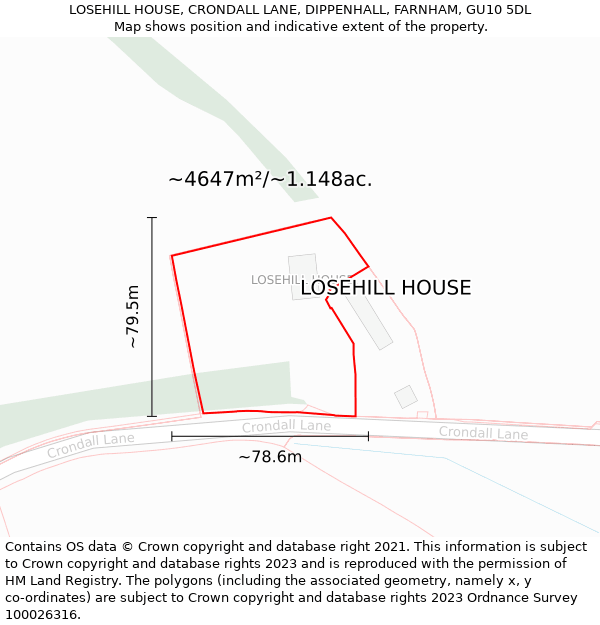 LOSEHILL HOUSE, CRONDALL LANE, DIPPENHALL, FARNHAM, GU10 5DL: Plot and title map