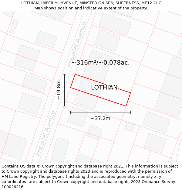 LOTHIAN, IMPERIAL AVENUE, MINSTER ON SEA, SHEERNESS, ME12 2HG: Plot and title map