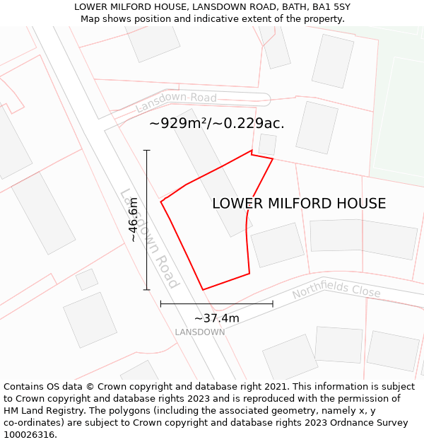 LOWER MILFORD HOUSE, LANSDOWN ROAD, BATH, BA1 5SY: Plot and title map