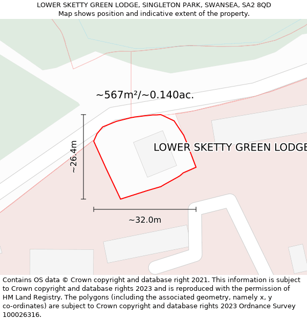 LOWER SKETTY GREEN LODGE, SINGLETON PARK, SWANSEA, SA2 8QD: Plot and title map