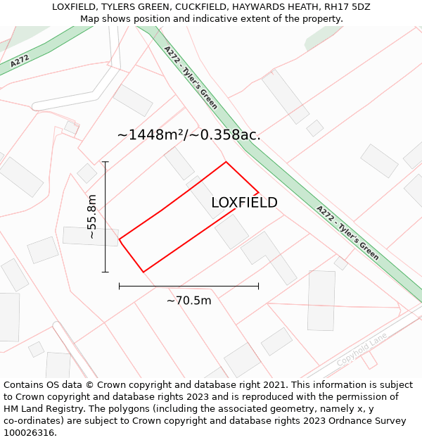 LOXFIELD, TYLERS GREEN, CUCKFIELD, HAYWARDS HEATH, RH17 5DZ: Plot and title map