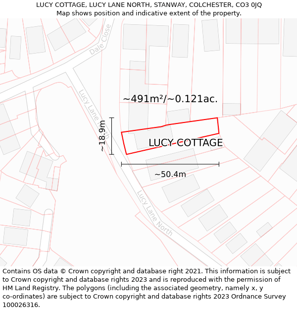 LUCY COTTAGE, LUCY LANE NORTH, STANWAY, COLCHESTER, CO3 0JQ: Plot and title map