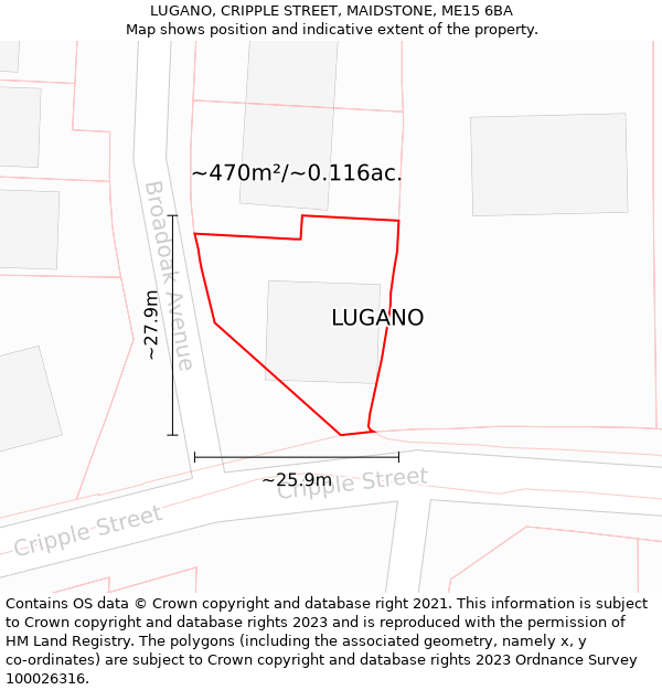 LUGANO, CRIPPLE STREET, MAIDSTONE, ME15 6BA: Plot and title map