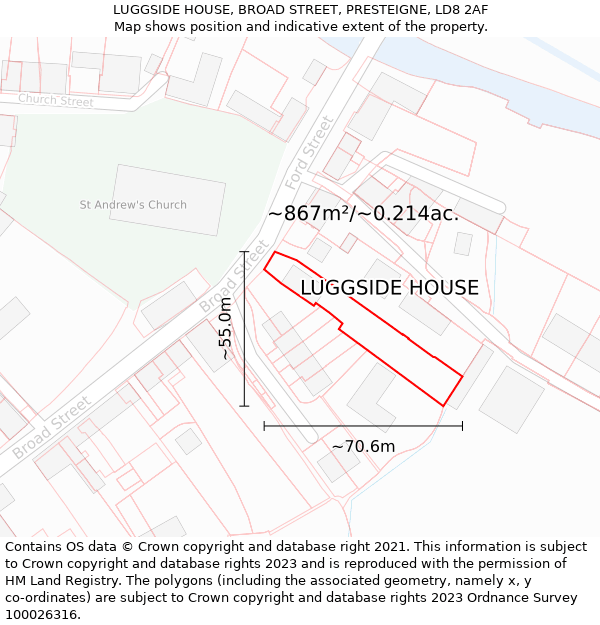 LUGGSIDE HOUSE, BROAD STREET, PRESTEIGNE, LD8 2AF: Plot and title map