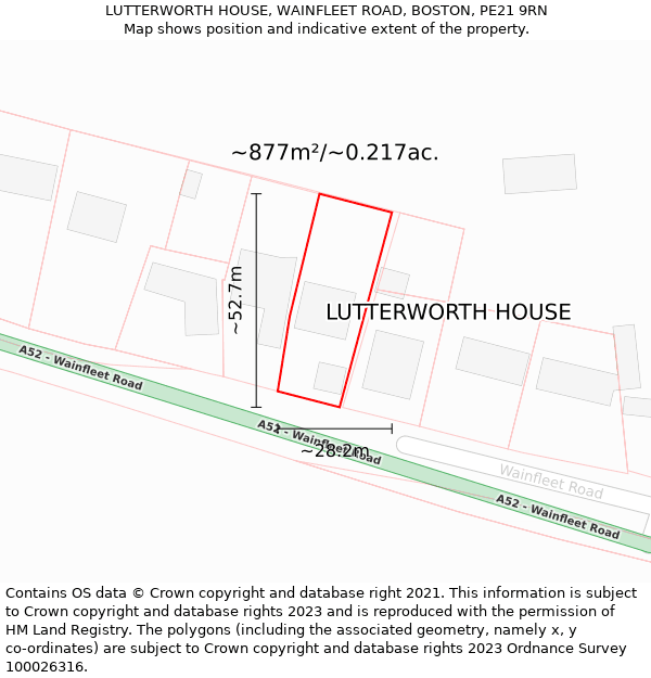 LUTTERWORTH HOUSE, WAINFLEET ROAD, BOSTON, PE21 9RN: Plot and title map