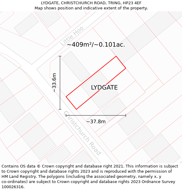LYDGATE, CHRISTCHURCH ROAD, TRING, HP23 4EF: Plot and title map