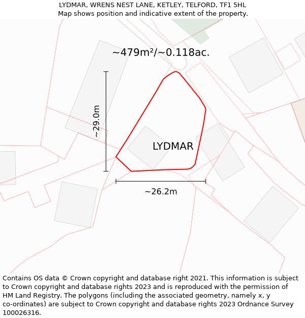 LYDMAR, WRENS NEST LANE, KETLEY, TELFORD, TF1 5HL: Plot and title map