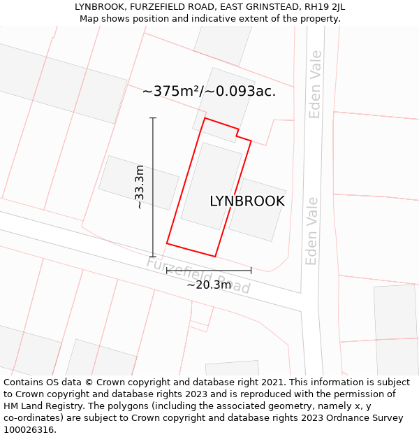 LYNBROOK, FURZEFIELD ROAD, EAST GRINSTEAD, RH19 2JL: Plot and title map