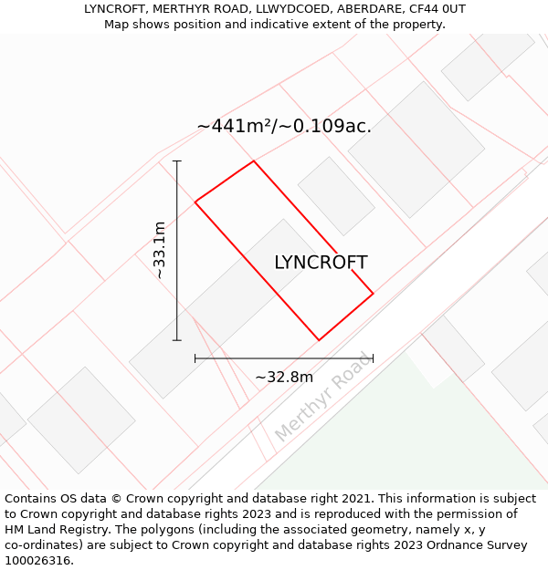 LYNCROFT, MERTHYR ROAD, LLWYDCOED, ABERDARE, CF44 0UT: Plot and title map