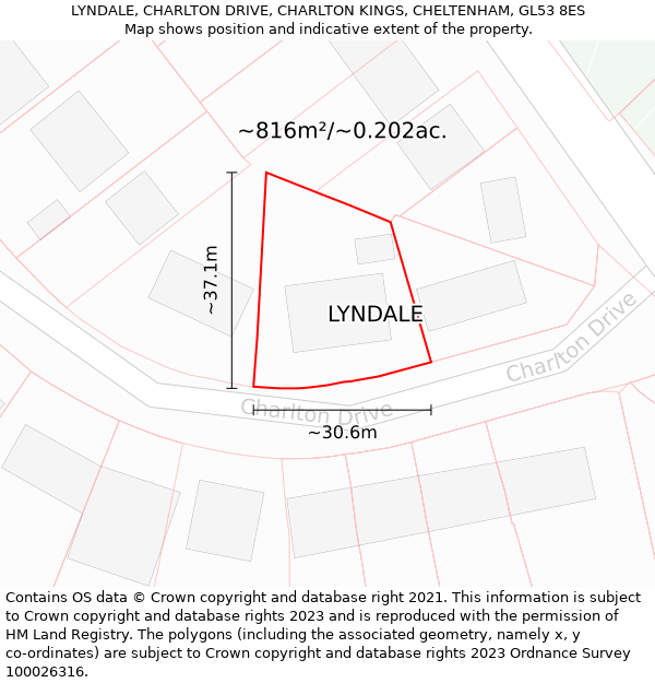 LYNDALE, CHARLTON DRIVE, CHARLTON KINGS, CHELTENHAM, GL53 8ES: Plot and title map