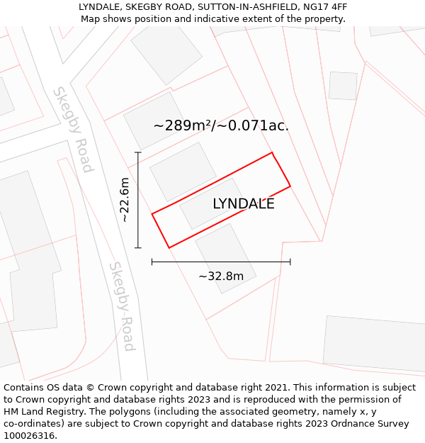 LYNDALE, SKEGBY ROAD, SUTTON-IN-ASHFIELD, NG17 4FF: Plot and title map