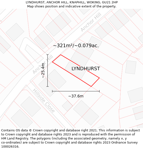 LYNDHURST, ANCHOR HILL, KNAPHILL, WOKING, GU21 2HP: Plot and title map