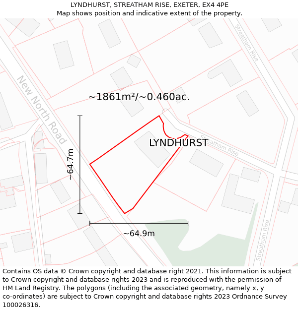 LYNDHURST, STREATHAM RISE, EXETER, EX4 4PE: Plot and title map