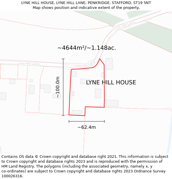 LYNE HILL HOUSE, LYNE HILL LANE, PENKRIDGE, STAFFORD, ST19 5NT: Plot and title map