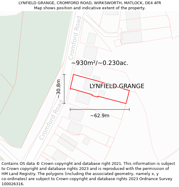 LYNFIELD GRANGE, CROMFORD ROAD, WIRKSWORTH, MATLOCK, DE4 4FR: Plot and title map