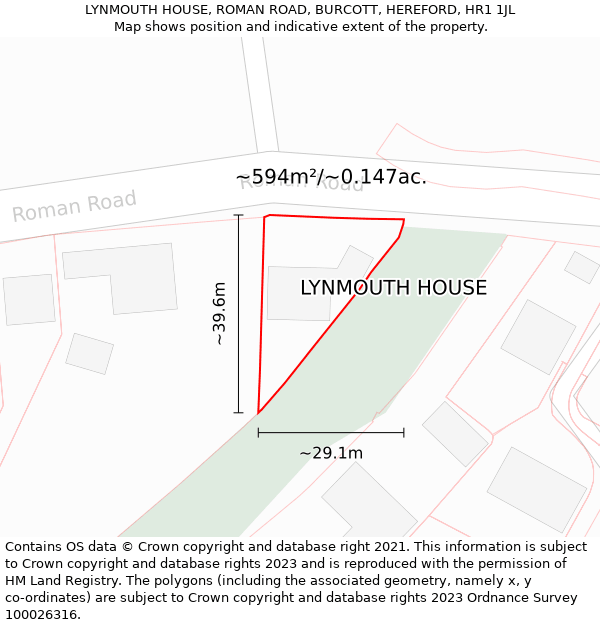 LYNMOUTH HOUSE, ROMAN ROAD, BURCOTT, HEREFORD, HR1 1JL: Plot and title map