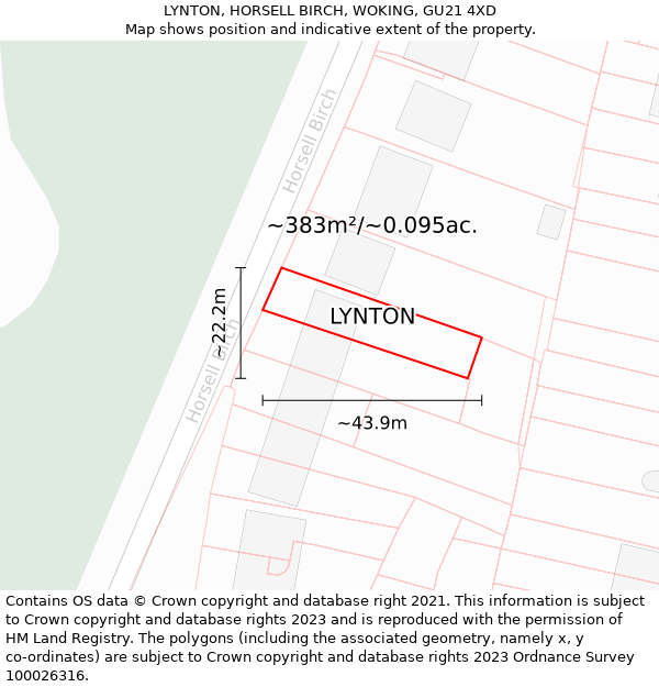 LYNTON, HORSELL BIRCH, WOKING, GU21 4XD: Plot and title map